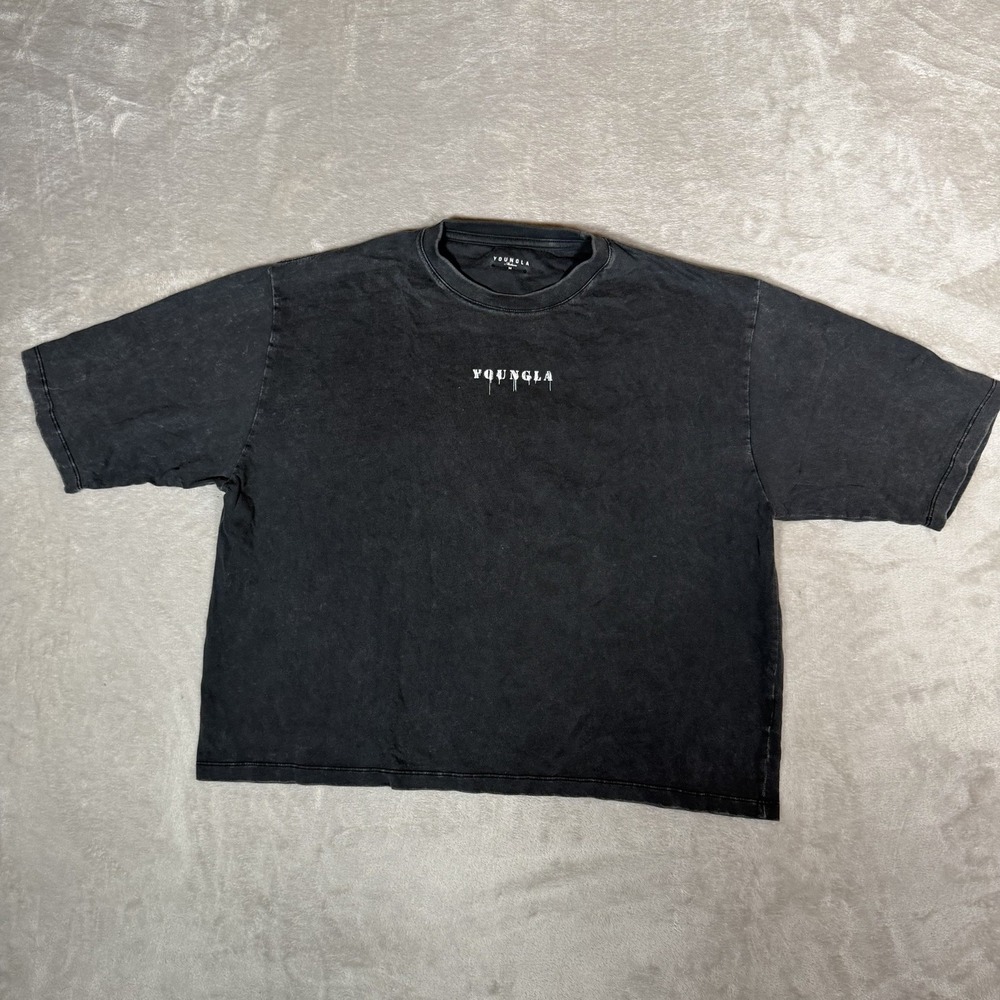 YoungLA Oversized T Shirt Mens M Black Acid Wash Pump Cover Gym Boxy Tee